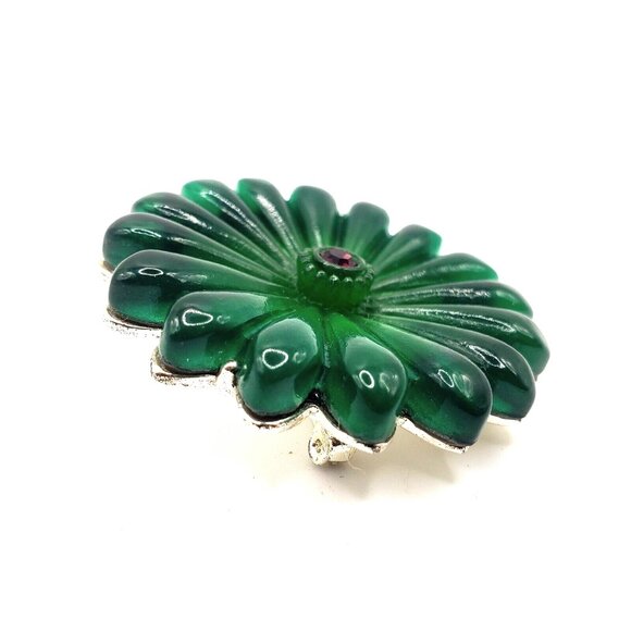Vintage Emerald Green Lucite and Amethyst Brooch with Chrome Backing 1.75" VGC - Picture 2 of 7